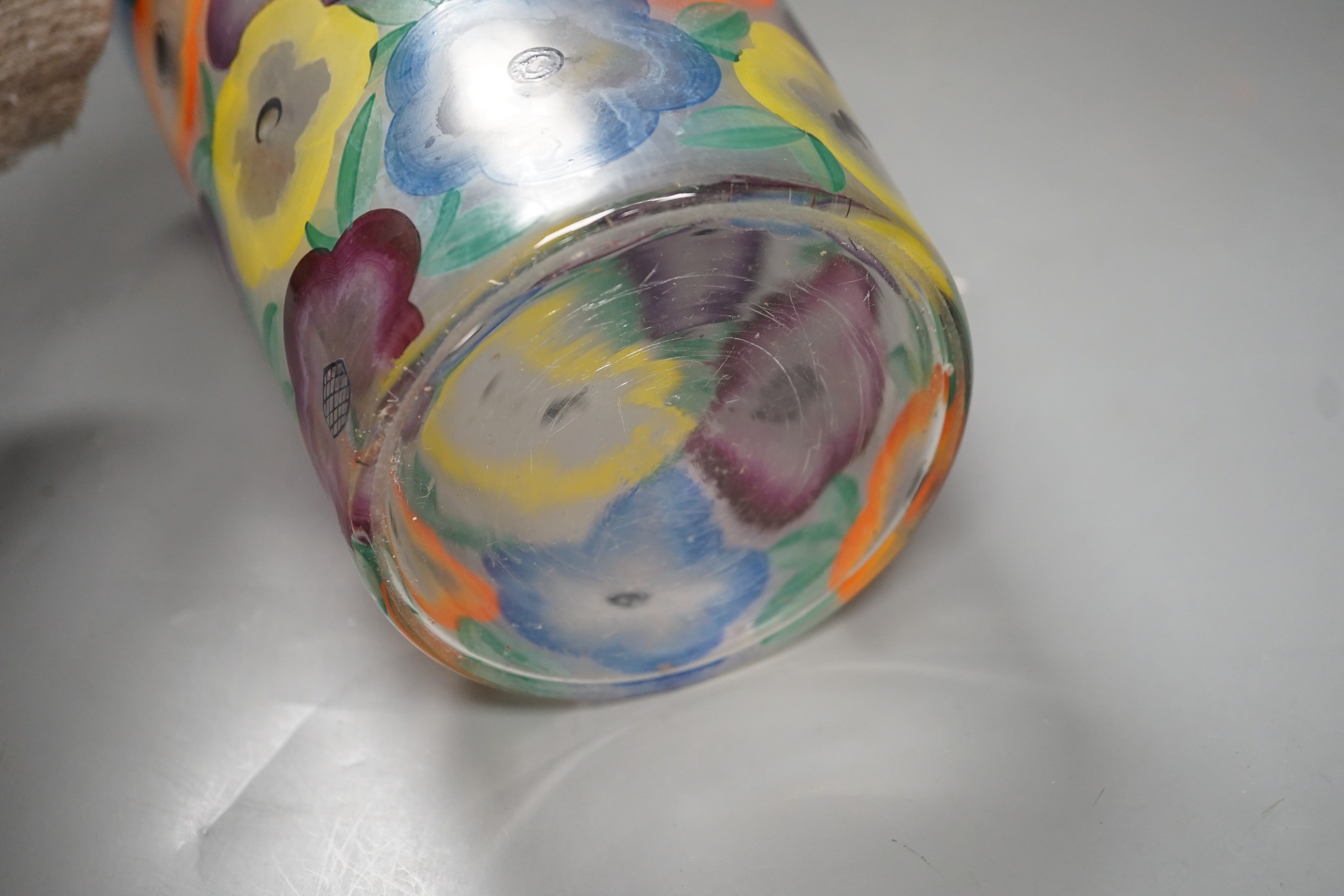 A 1930s/40s floral enamelled glass vase, 27cm